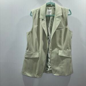 Avec Les Filles Women’s Cutaway One Button Sleeveless Vest Jacket Green Large